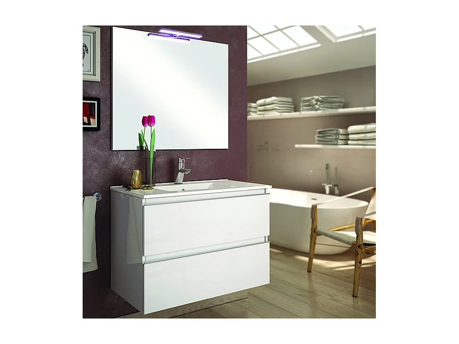 Meuble de salle de bain 70cm simple vasque - 2 tiroirs - BALEA - blanc