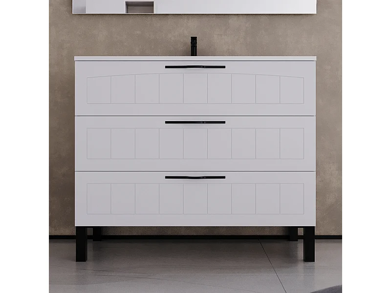 Meuble de salle de bain 90cm simple vasque - 3 tiroirs - sans miroir - blanc - CALA