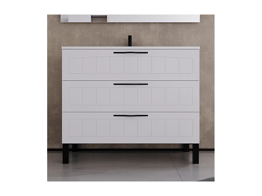 Meuble de salle de bain 90cm simple vasque - 3 tiroirs - sans miroir - blanc - CALA