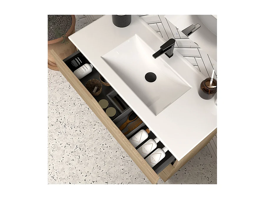 Meuble de salle de bain 120cm simple vasque - 3 tiroirs - madera miel (bois clair) - MATA