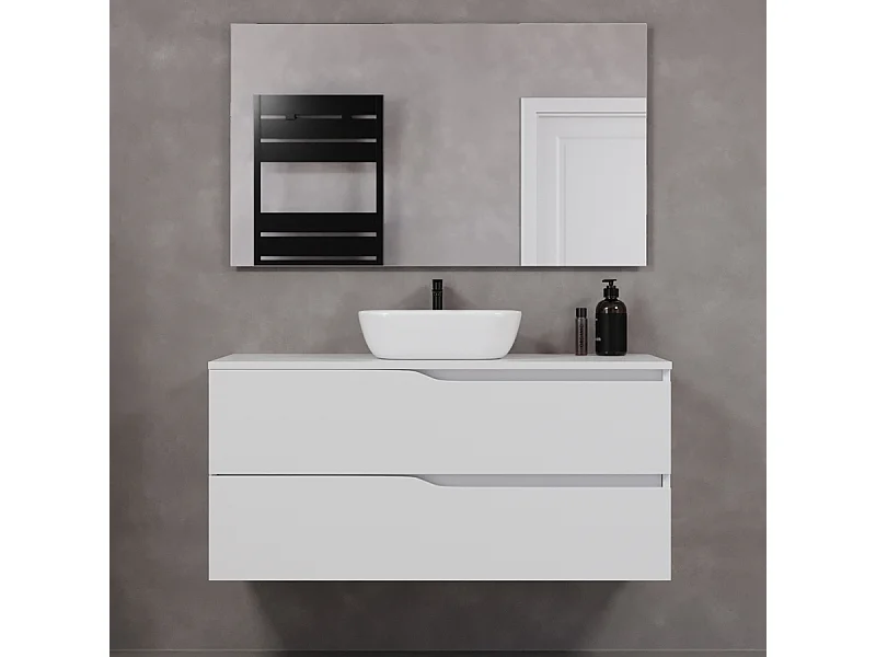 Meuble de salle de bain 120cm avec plateau et vasque à poser zeus - 2 tiroirs - blanc - LUNA