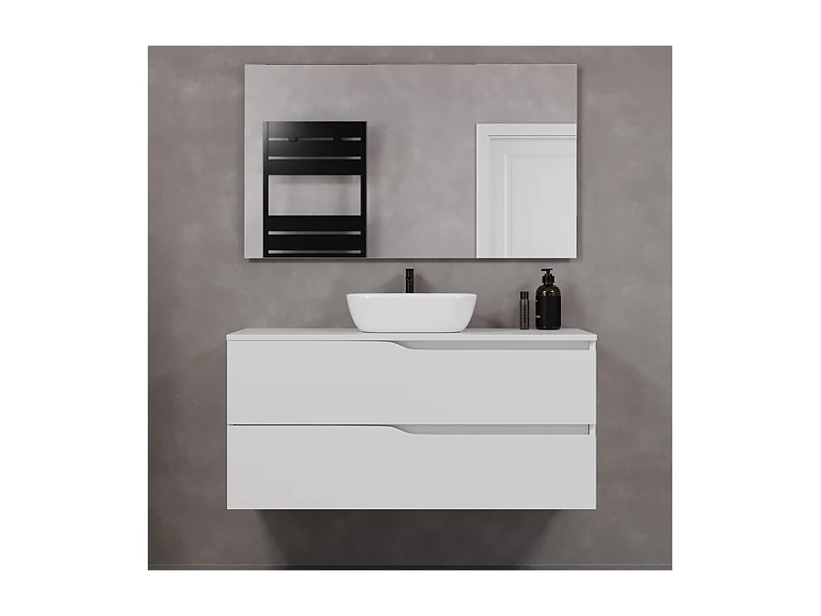 Meuble de salle de bain 120cm avec plateau et vasque à poser zeus - 2 tiroirs - blanc - LUNA