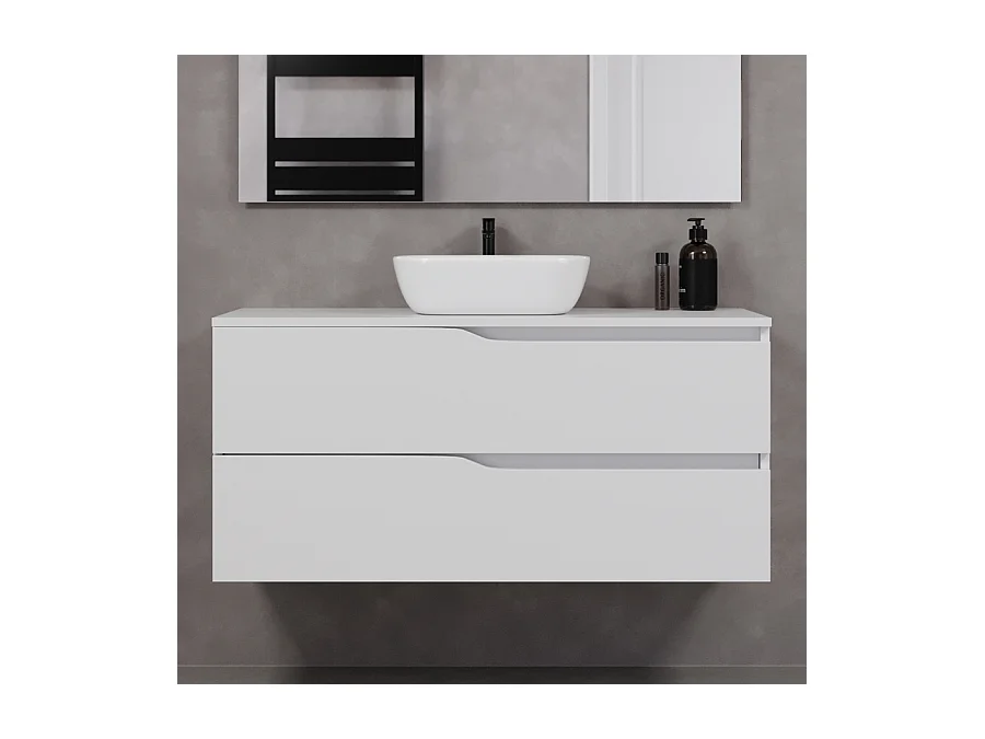 Meuble de salle de bain 120cm avec plateau et vasque à poser zeus - 2 tiroirs - blanc - LUNA