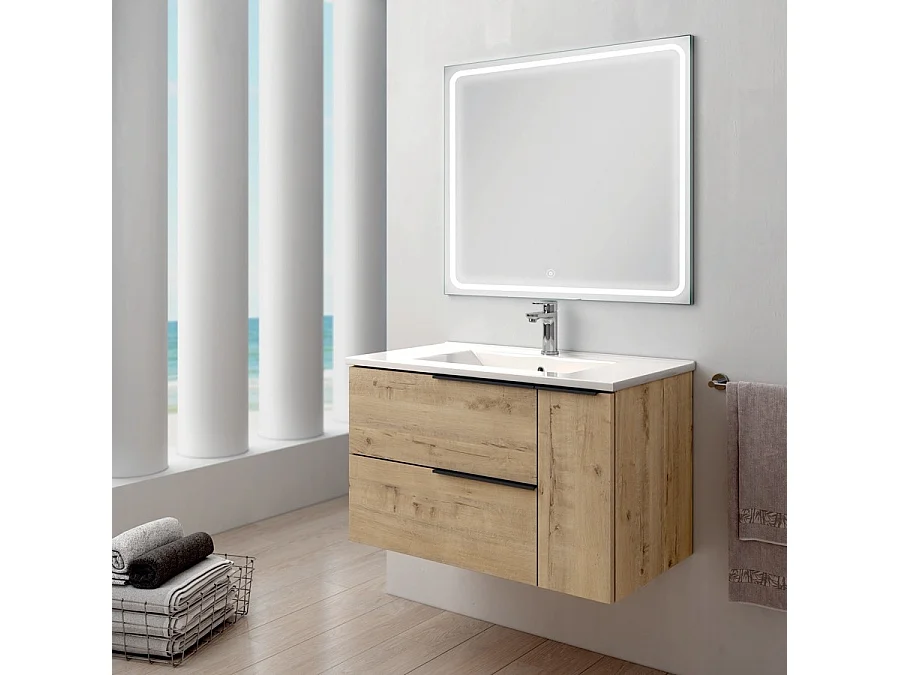 Meuble de salle de bain vasque centrée - KING et miroir Led VELDI - 80cm