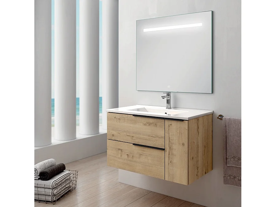 Meuble de salle de bain vasque centrée - KING et miroir Led STAM - 80cm