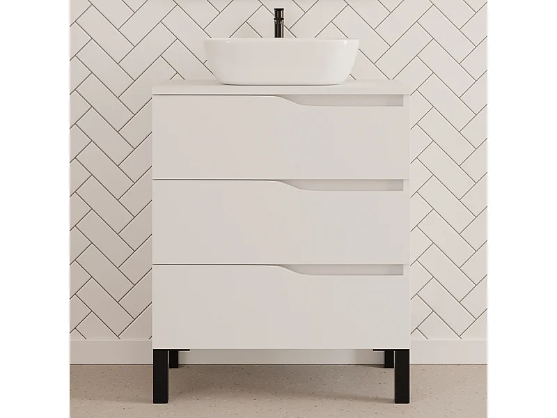 Meuble de salle de bain 60cm avec plateau et vasque à poser zeus - 3 tiroirs - sans miroir - blanc - MATA