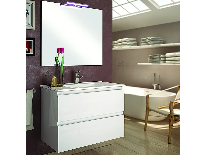 Meuble de salle de bain 80cm simple vasque - 2 tiroirs - BALEA - blanc