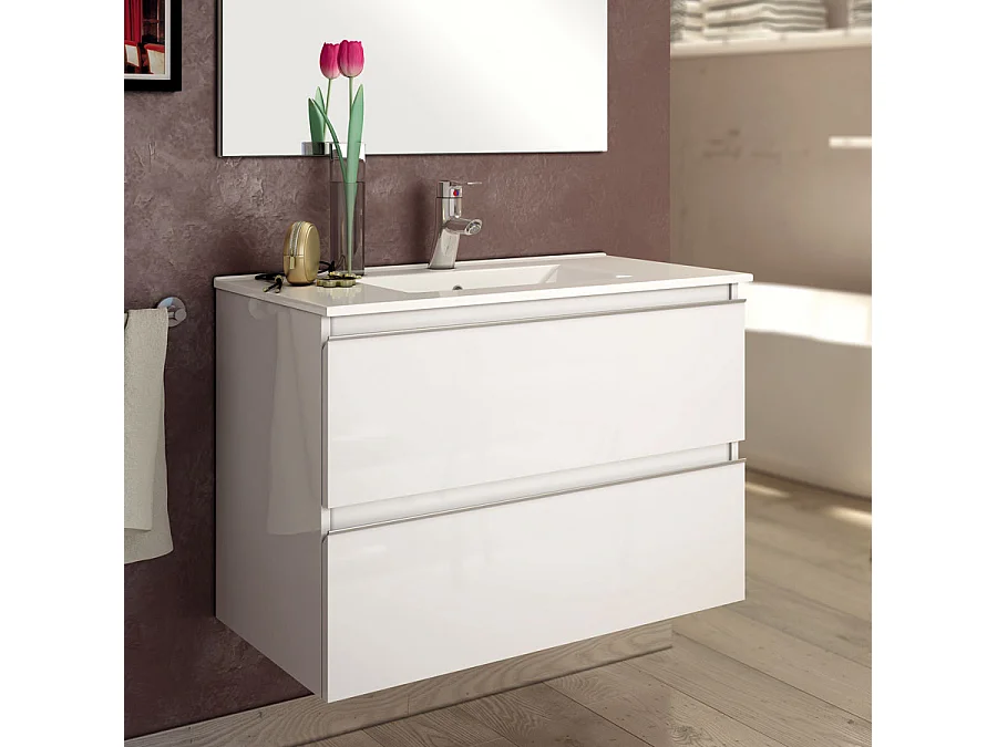Meuble de salle de bain 80cm simple vasque - 2 tiroirs - BALEA - blanc
