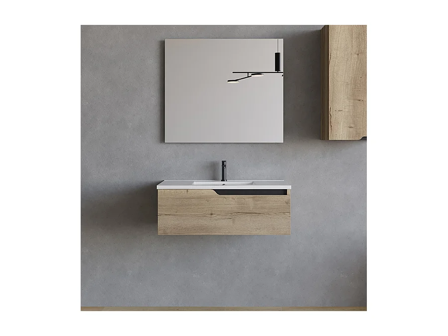 Meuble de salle de bain 80cm avec plan simple vasque - 1 tiroir - madera miel (chêne clair) - CADIX