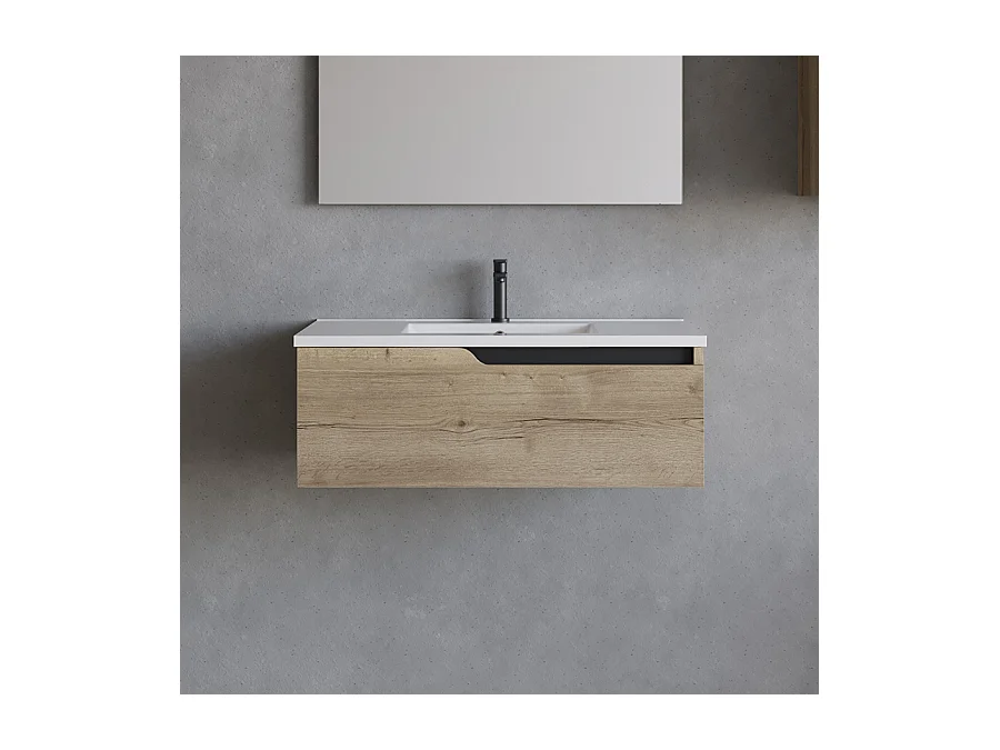 Meuble de salle de bain 80cm avec plan simple vasque - 1 tiroir - madera miel (chêne clair) - CADIX