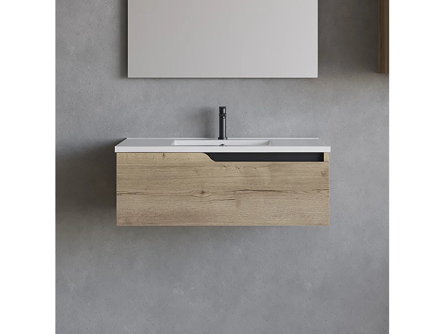 Meuble de salle de bain 80cm avec plan simple vasque - 1 tiroir - madera miel (chêne clair) - CADIX