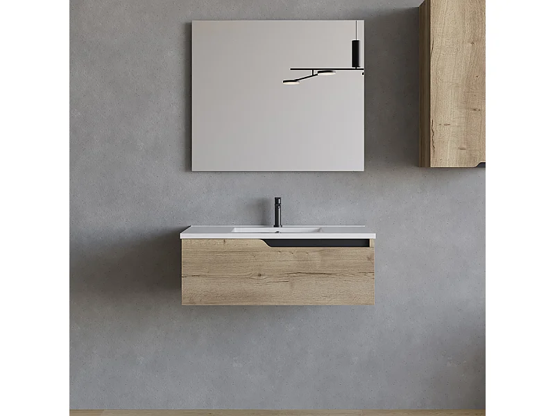 Meuble de salle de bain 80cm avec plan simple vasque - 1 tiroir - madera miel (chêne clair) - CADIX