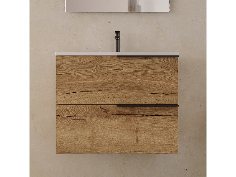 Meuble de salle de bain 60cm - 2 tiroirs - sans miroir - roble (chêne clair) - KING