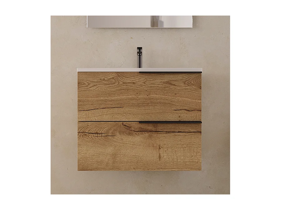 Meuble de salle de bain 60cm - 2 tiroirs - sans miroir - roble (chêne clair) - KING