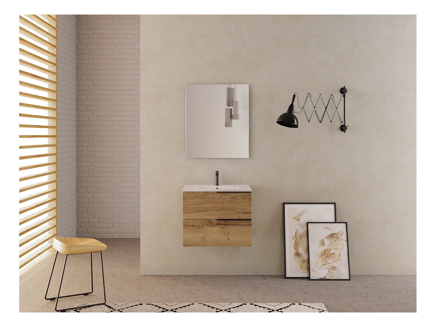 Meuble de salle de bain 60cm - 2 tiroirs - sans miroir - roble (chêne clair) - KING