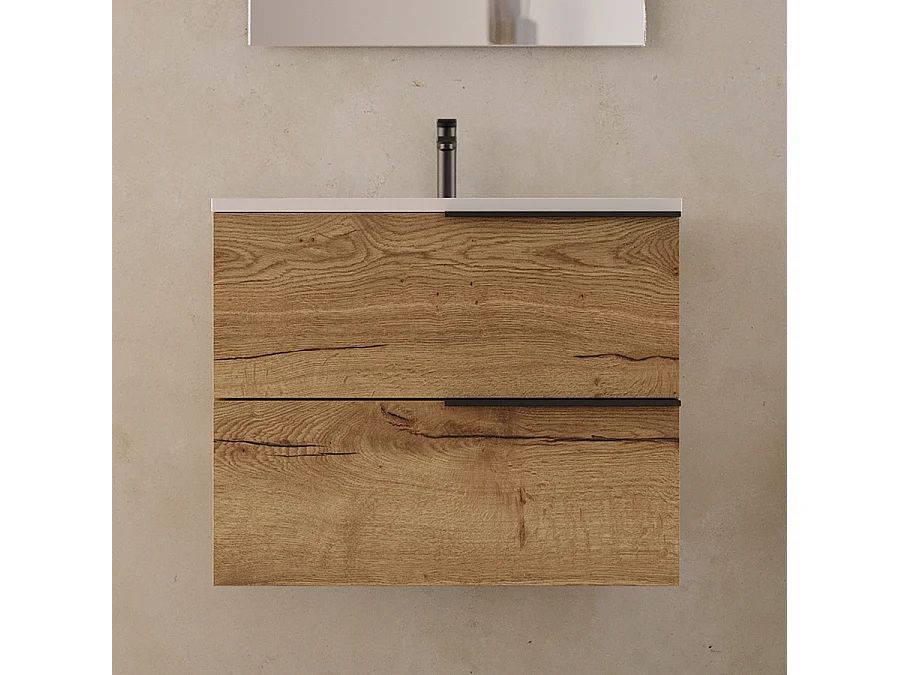 Meuble de salle de bain 60cm - 2 tiroirs - sans miroir - roble (chêne clair) - KING