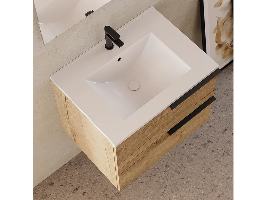 Meuble de salle de bain 60cm - 2 tiroirs - sans miroir - roble (chêne clair) - KING
