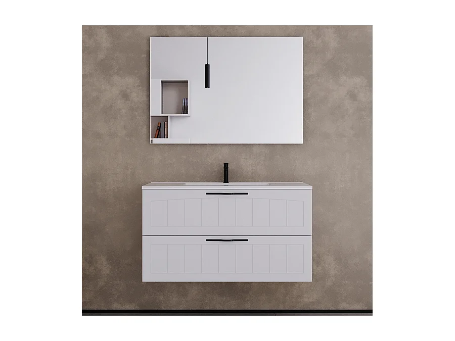 Meuble de salle de bain 100cm simple vasque - 2 tiroirs - blanc - PIA