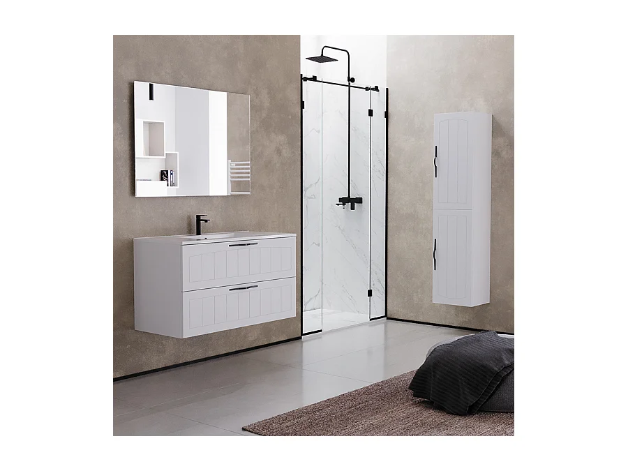 Meuble de salle de bain 100cm simple vasque - 2 tiroirs - blanc - PIA
