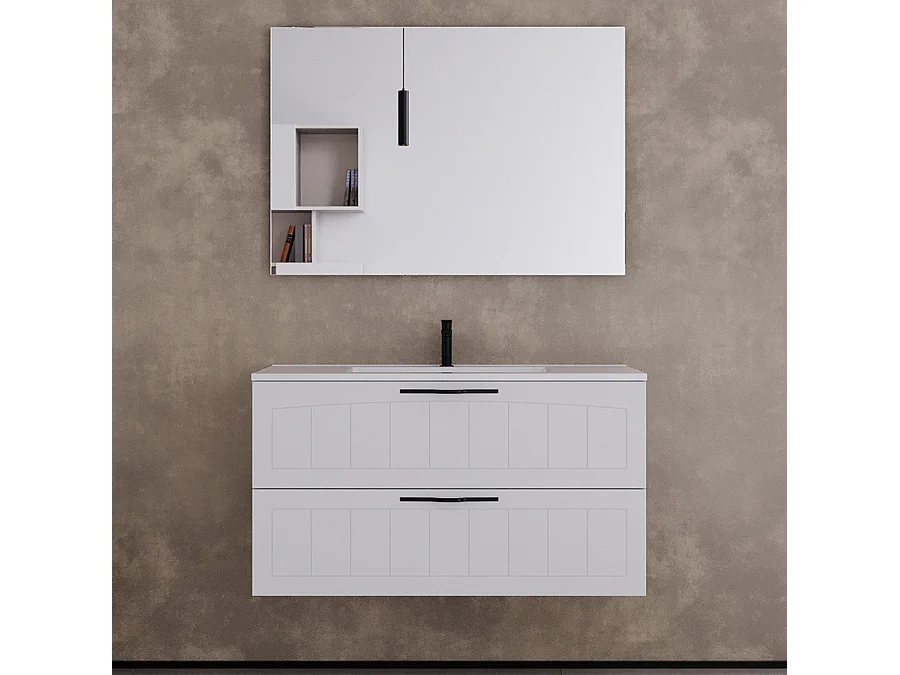 Meuble de salle de bain 100cm simple vasque - 2 tiroirs - blanc - PIA