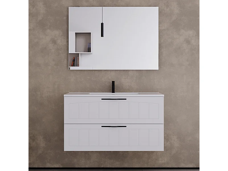 Meuble de salle de bain 100cm simple vasque - 2 tiroirs - blanc - PIA