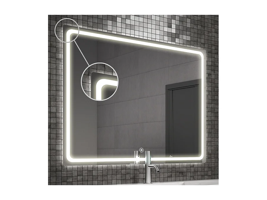 Meuble de salle de bain simple vasque - 2 tiroirs - CREMA et miroir Led VELDI - 80cm
