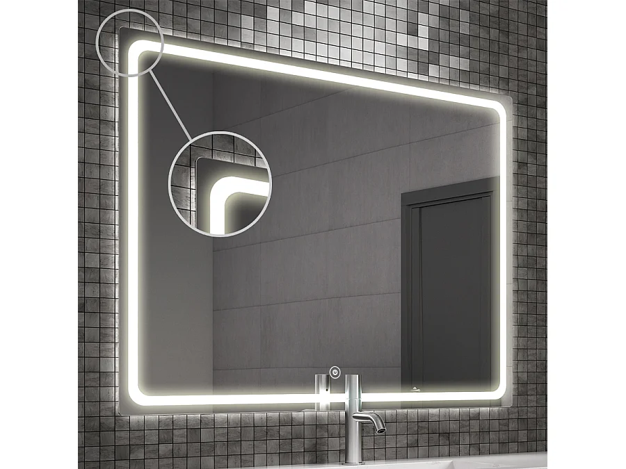 Meuble de salle de bain simple vasque - 2 tiroirs - CREMA et miroir Led VELDI - 80cm