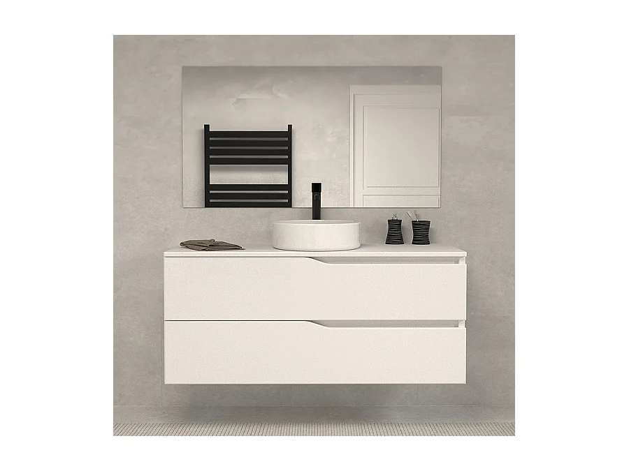 Meuble de salle de bain 120 avec plateau et vasque à poser - 2 tiroirs - blanc - LUNA