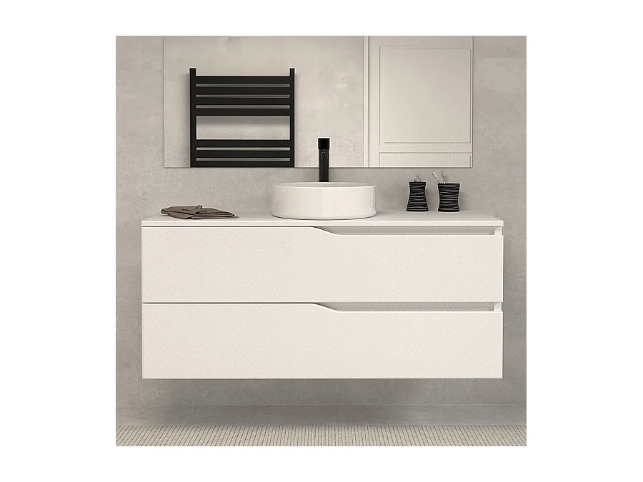 Meuble de salle de bain 120 avec plateau et vasque à poser - 2 tiroirs - blanc - LUNA