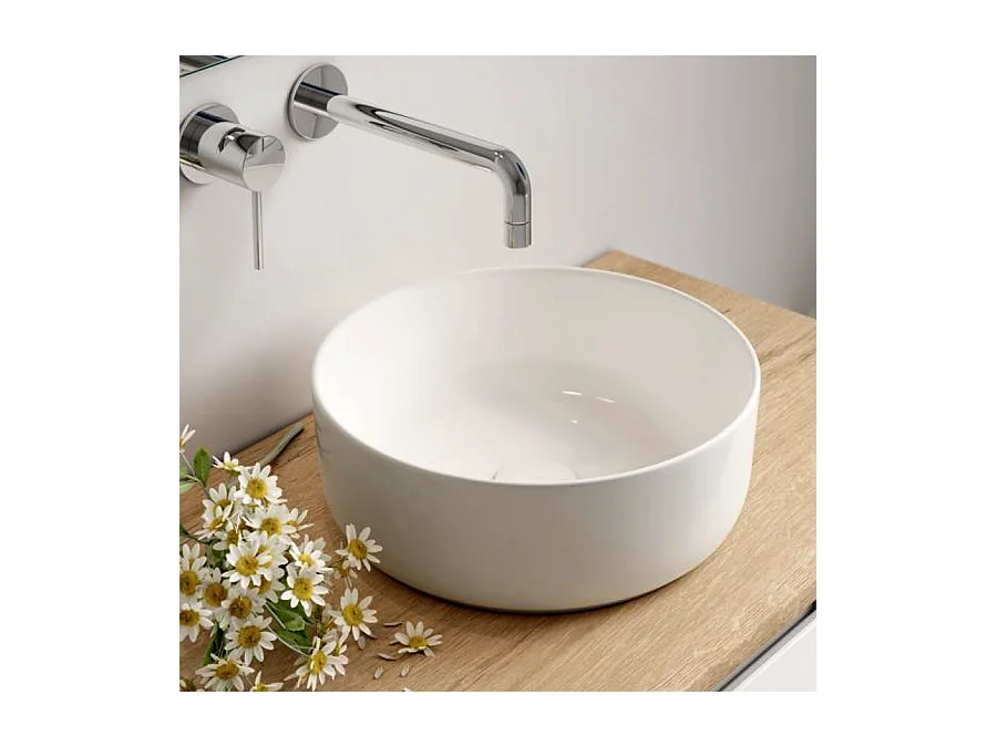 Meuble de salle de bain 120 avec plateau et vasque à poser - 2 tiroirs - blanc - LUNA