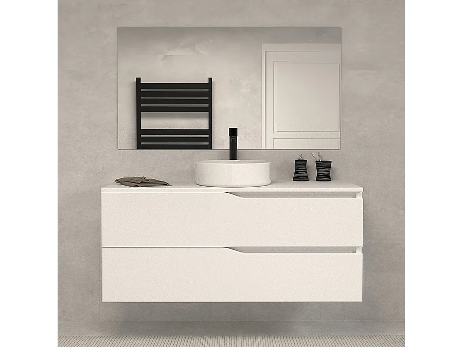Meuble de salle de bain 120 avec plateau et vasque à poser - 2 tiroirs - blanc - LUNA