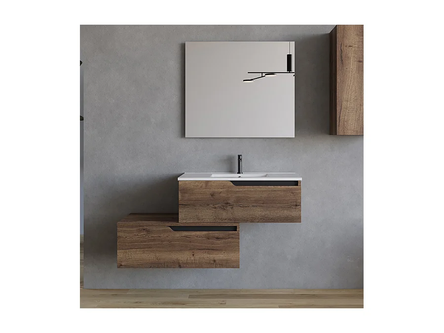 Meuble de salle de bain 120cm avec plan simple vasque - 2 tiroirs - tabaco (bois foncé) - CADIX