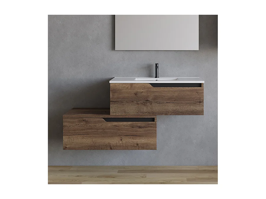 Meuble de salle de bain 120cm avec plan simple vasque - 2 tiroirs - tabaco (bois foncé) - CADIX