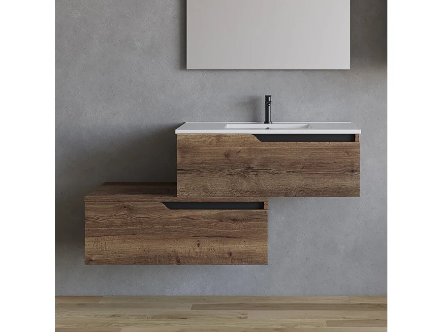 Meuble de salle de bain 120cm avec plan simple vasque - 2 tiroirs - tabaco (bois foncé) - CADIX