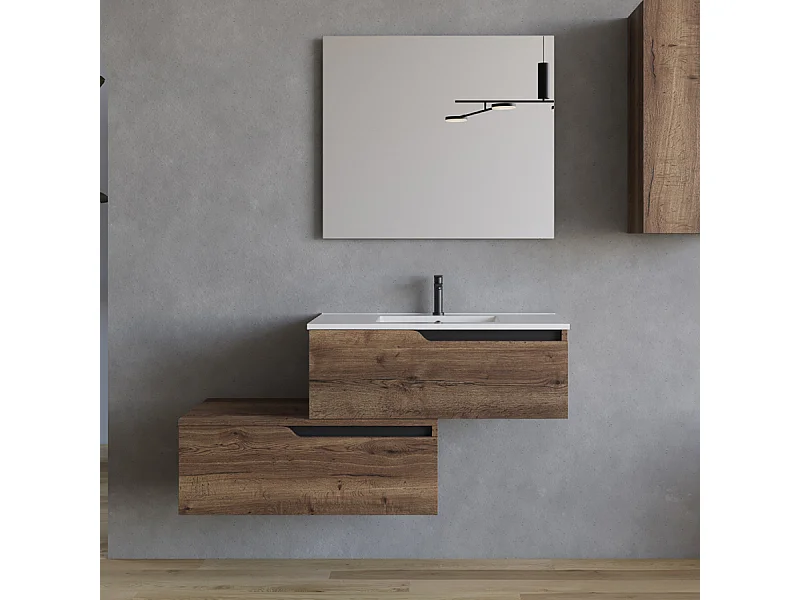 Meuble de salle de bain 120cm avec plan simple vasque - 2 tiroirs - tabaco (bois foncé) - CADIX