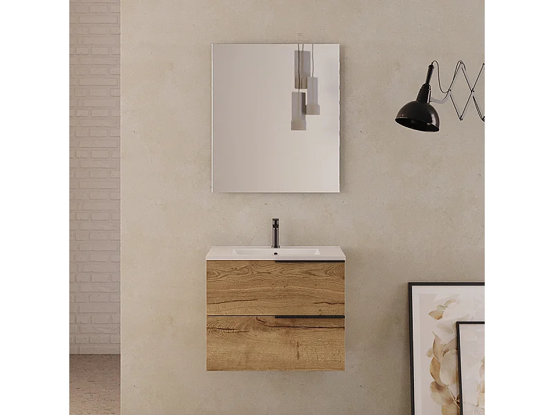 Meuble de salle de bain 60cm - 2 tiroirs - roble (chêne clair) - KING