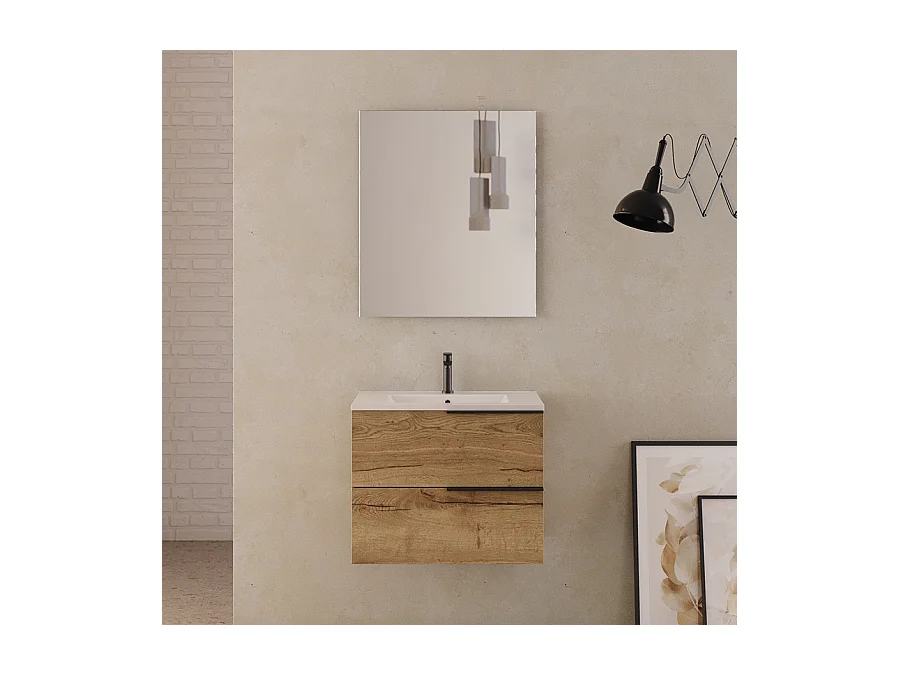 Meuble de salle de bain 60cm - 2 tiroirs - roble (chêne clair) - KING