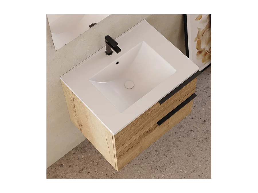 Meuble de salle de bain 60cm - 2 tiroirs - roble (chêne clair) - KING