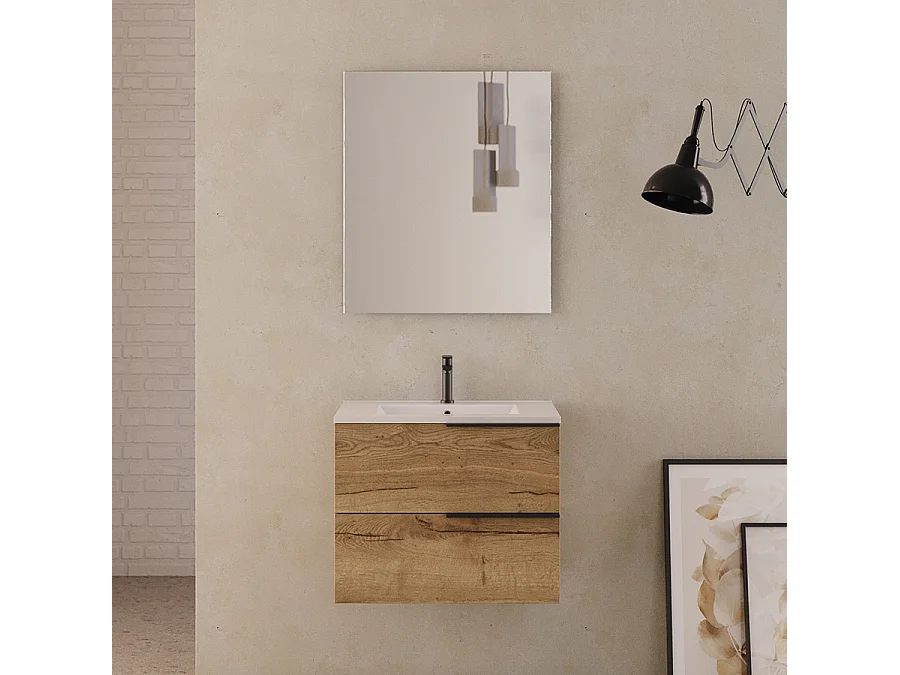 Meuble de salle de bain 60cm - 2 tiroirs - roble (chêne clair) - KING