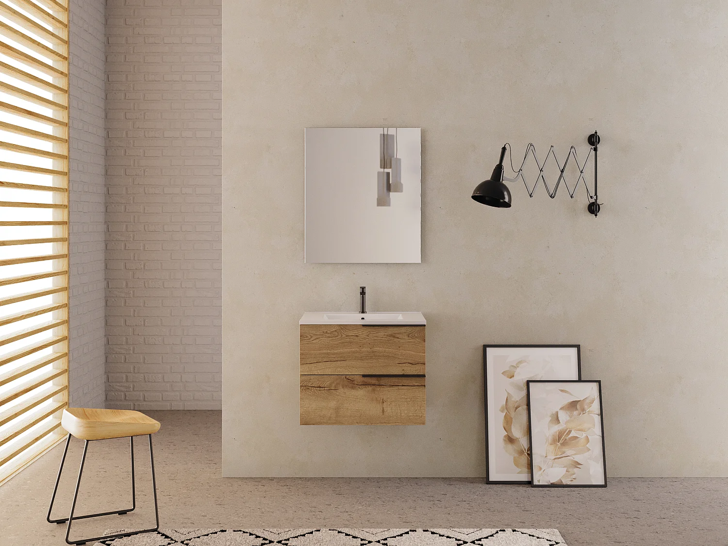 Meuble de salle de bain 60cm - 2 tiroirs - roble (chêne clair) - KING