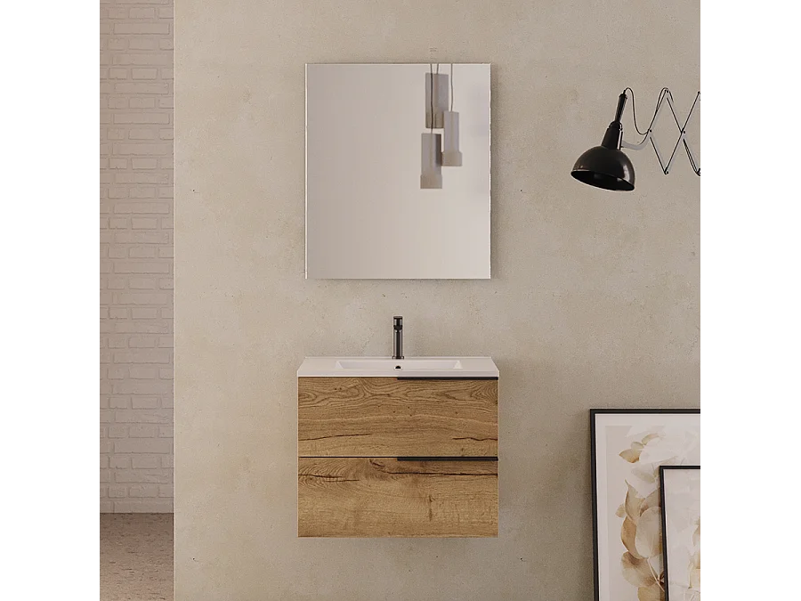 Meuble de salle de bain 60cm - 2 tiroirs - roble (chêne clair) - KING