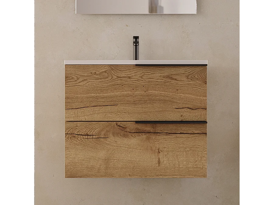 Meuble de salle de bain 60cm - 2 tiroirs - roble (chêne clair) - KING