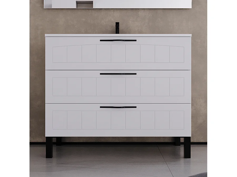 Meuble de salle de bain 100cm simple vasque - 3 tiroirs - blanc - CALA
