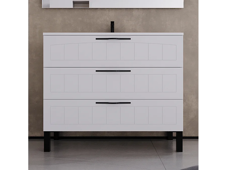 Meuble de salle de bain 100cm simple vasque - 3 tiroirs - blanc - CALA