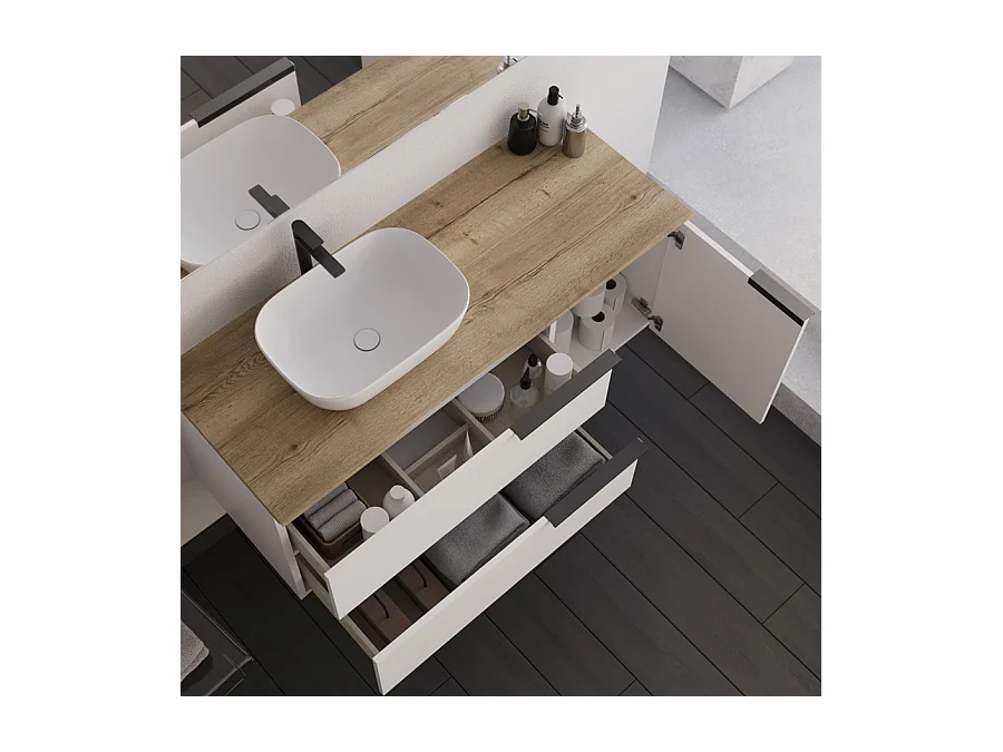 Meuble de salle de bain 120cm avec vasque à poser arrondie - sans miroir - blanc - KING