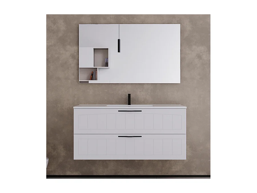 Meuble de salle de bain 120cm simple vasque - 2 tiroirs - blanc - PIA