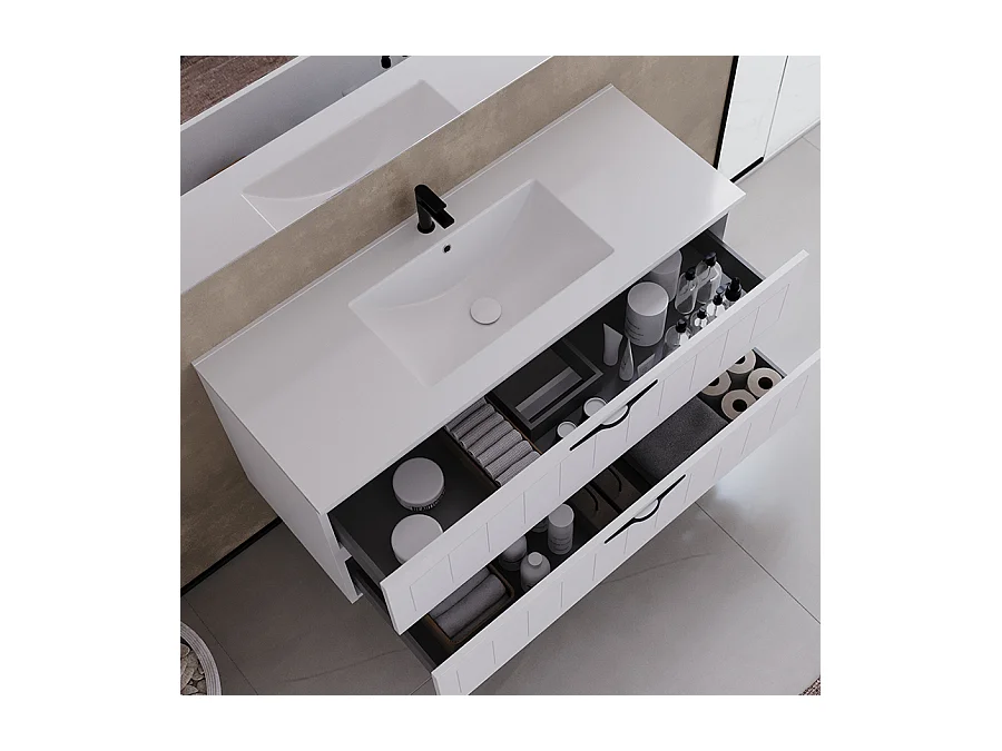 Meuble de salle de bain 120cm simple vasque - 2 tiroirs - blanc - PIA