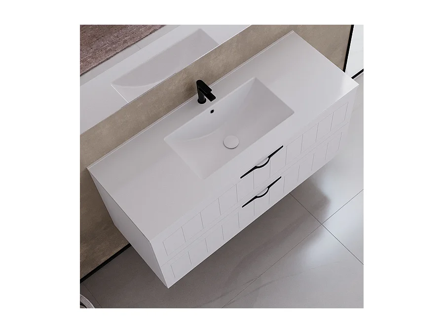 Meuble de salle de bain 120cm simple vasque - 2 tiroirs - blanc - PIA
