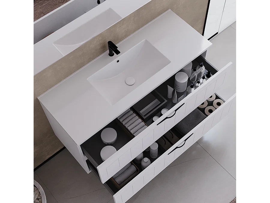 Meuble de salle de bain 120cm simple vasque - 2 tiroirs - blanc - PIA