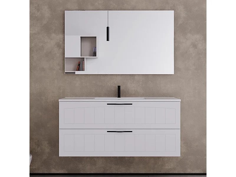 Meuble de salle de bain 120cm simple vasque - 2 tiroirs - blanc - PIA